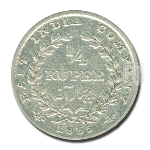 1/4 Rupee | 1835 | KM# 448.3,PR.96 | R